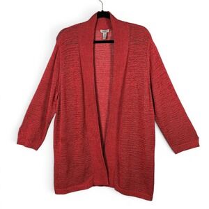 Easywear by Chicos Red Marl Open Knit Cardigan Sweater 3/4 Sleeve Size 3 XL